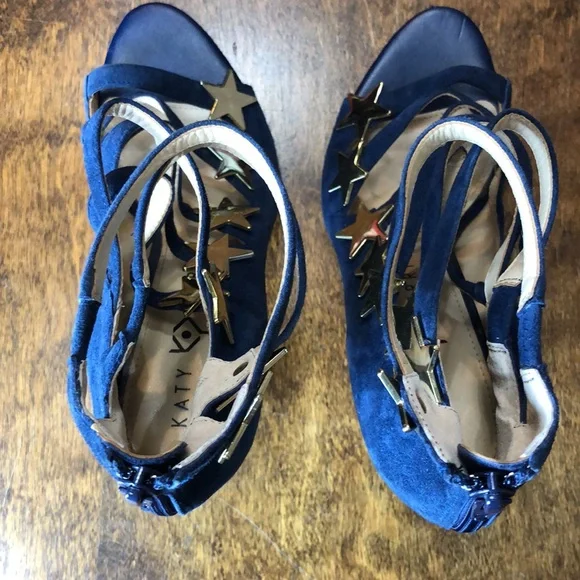 Katy Perry Collections Navy Blue Suede Star-Strap High Heel Sandals - Picture 11 of 16